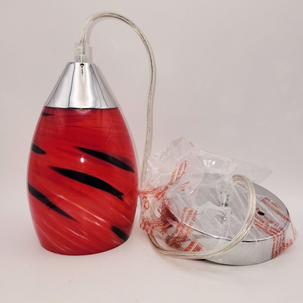 Swirly Art Glass Hanging Pendant Lamp 7" Globe w/ Ceiling Mount Chrome Finish